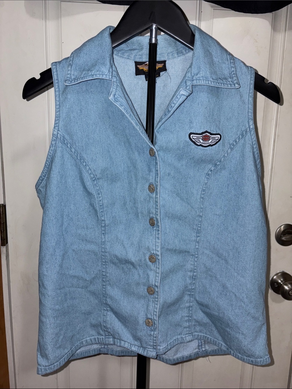 Vintage 2003 Harley Davidson Jean Button Up Collared Vest Blouse Top